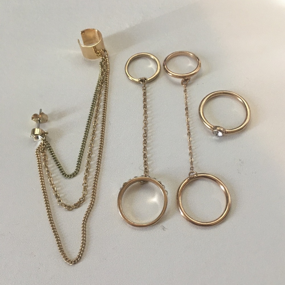 Forever 21 Gold Double Midi Ring & Earring Cuff